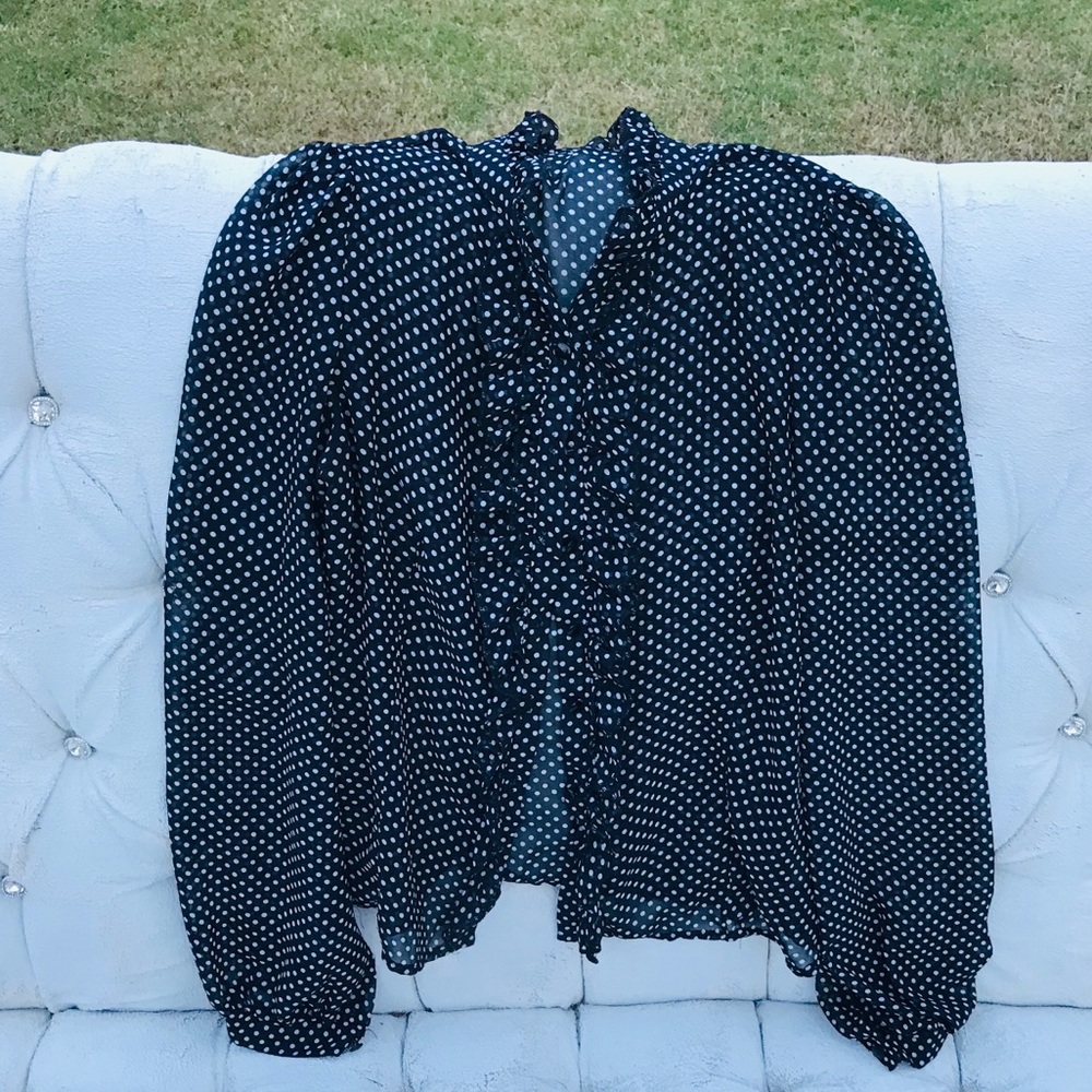Forever 21 Black Polka Dot Button Up Blouse Small